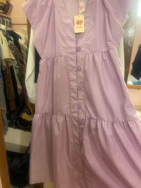 entro Lavender Button-Front Tiered Casual Dress